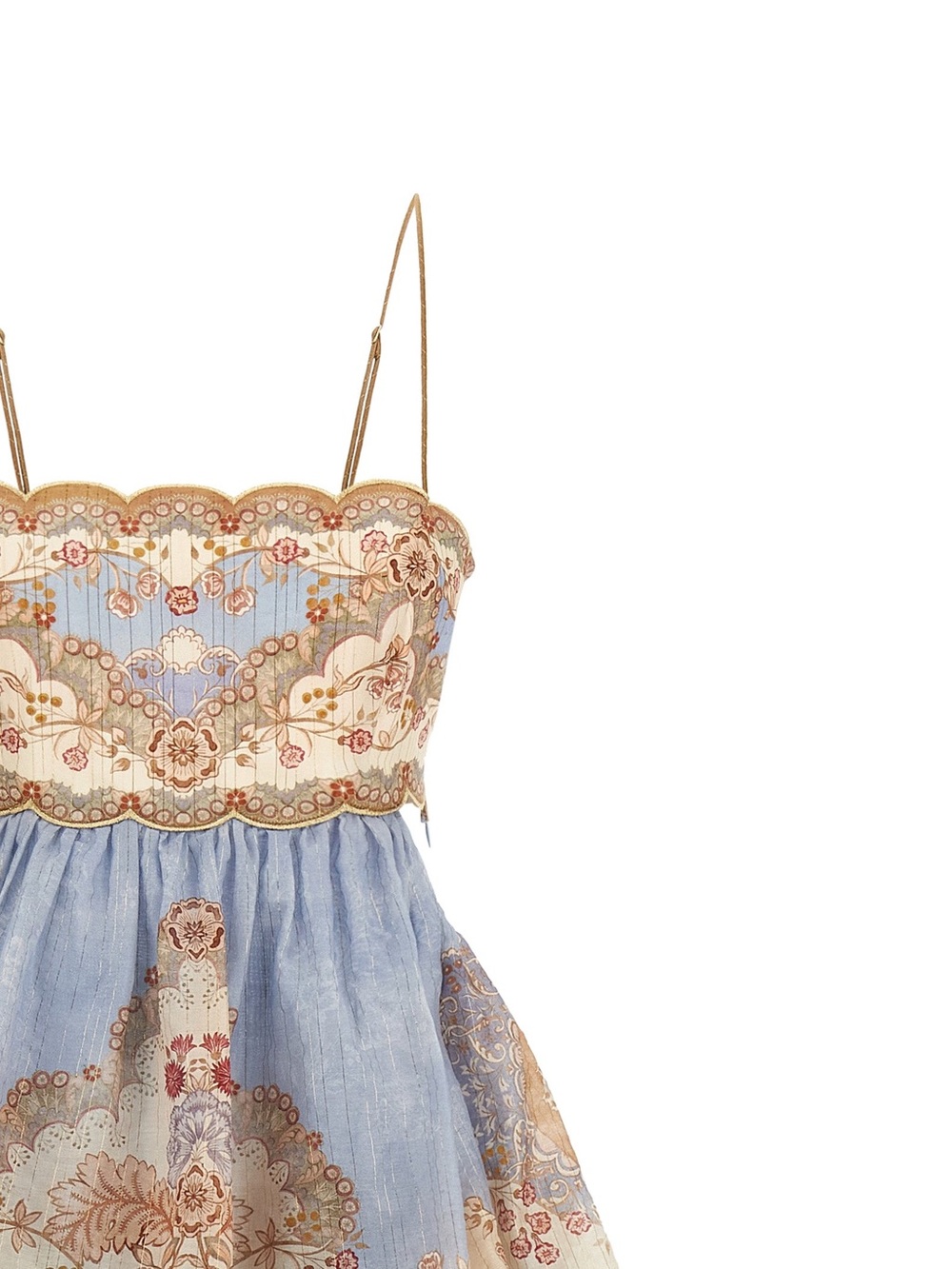 Blue Floral Lace-Trim Spaghetti Strap Dress